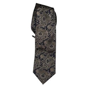 ROBERT TALBOTT TIE BEST OF CLASS SILK FLORAL PRINT YELLOW METALLIC BEIGE NAVY